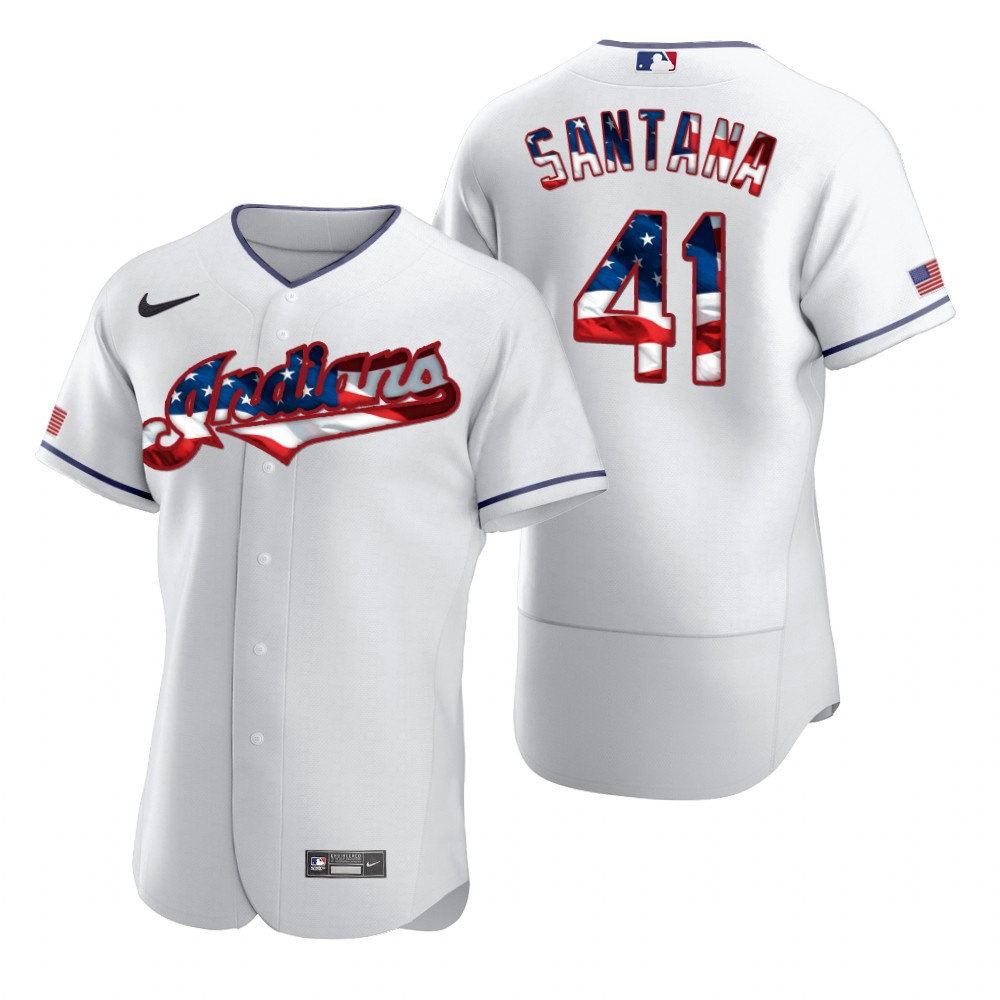 Cleveland Indians 41 Carlos Santana Men Nike White Fluttering USA Flag Limited Edition Authentic MLB Jersey